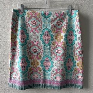 Talbots A-Line Skirt Size 10 All Over Print Boho Preppy Colorful Cottagecore